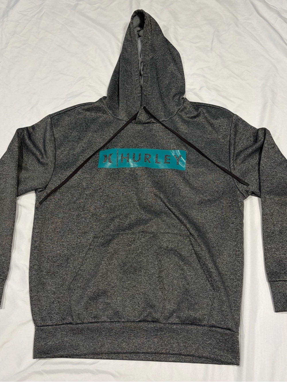 Hurley Men's Medium Dark Gray Teal Heather Boxed Logo Fleece Pullover Hoodie